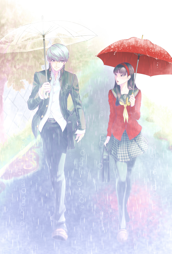 Anime couple in the rain