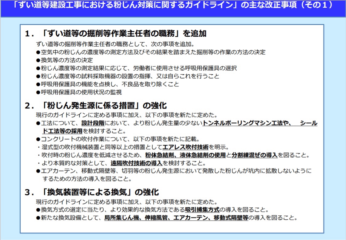 職務に保護具選択追加 ずい道工事の粉じん対策で 厚労省がガイドライン改正 村田社会保険労務士事務所