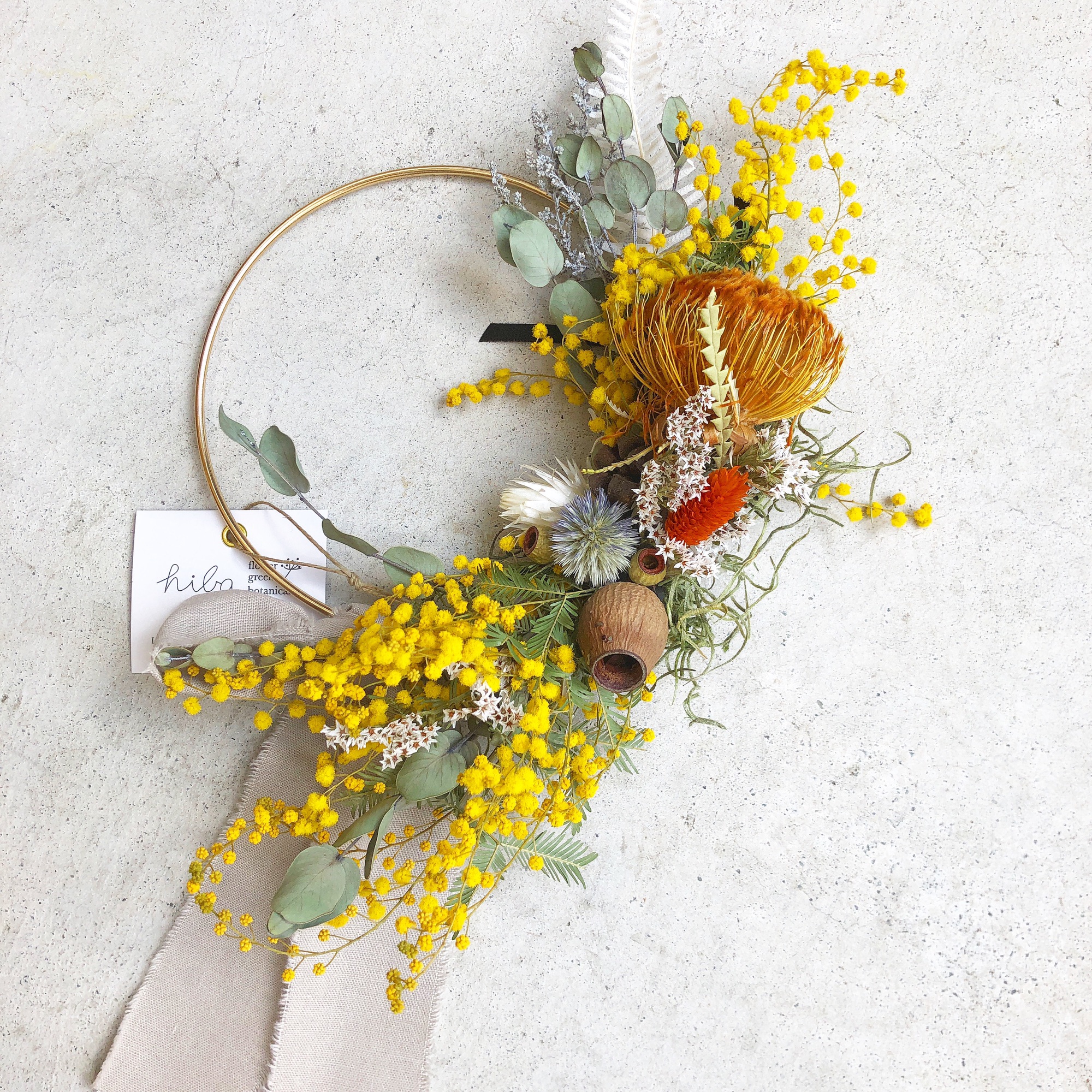 𓅪 ミモザアレンジリース mimosa arrange wreath | hiba_green