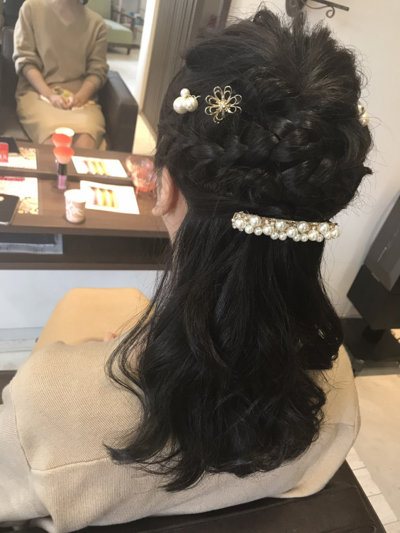 結婚式 ハーフアップヘアアレンジ 十三 美容室 ヘアサロン Sol A