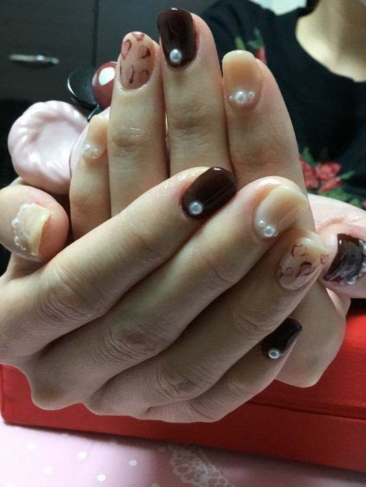 ハートレオパード柄ネイル 出張nail Salonプルメリア ブーケ