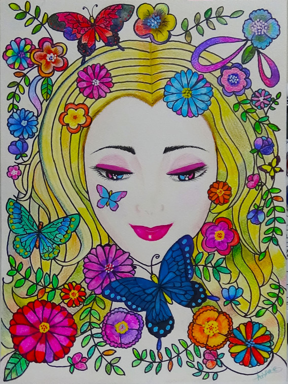 蝶と花に囲まれた女性 瑞穂まりのギャラリー 蝶と花に囲まれた女性 瑞穂まりのギャラリー