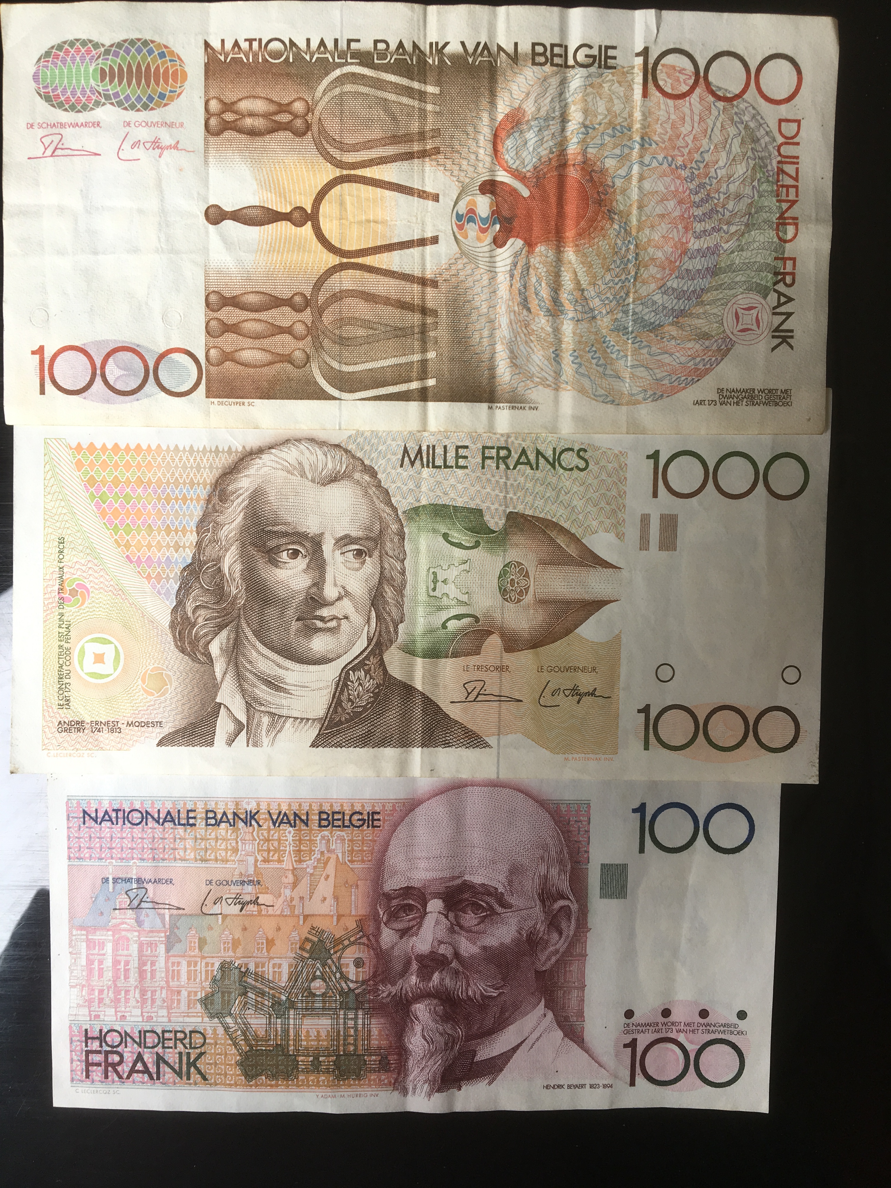 ベルギーの旧札、ベルギーフラン紙幣をお買取させていただきました