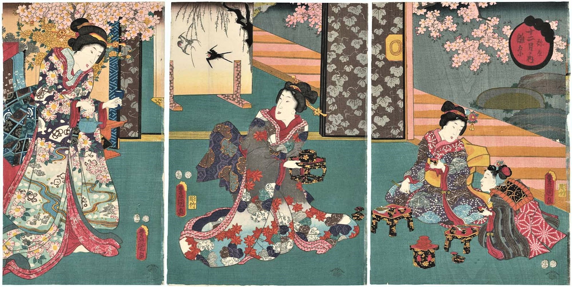 神田三千枝　「母と子」岩絵具下絵2点 神田三千枝 「母と子」岩絵具下絵2点