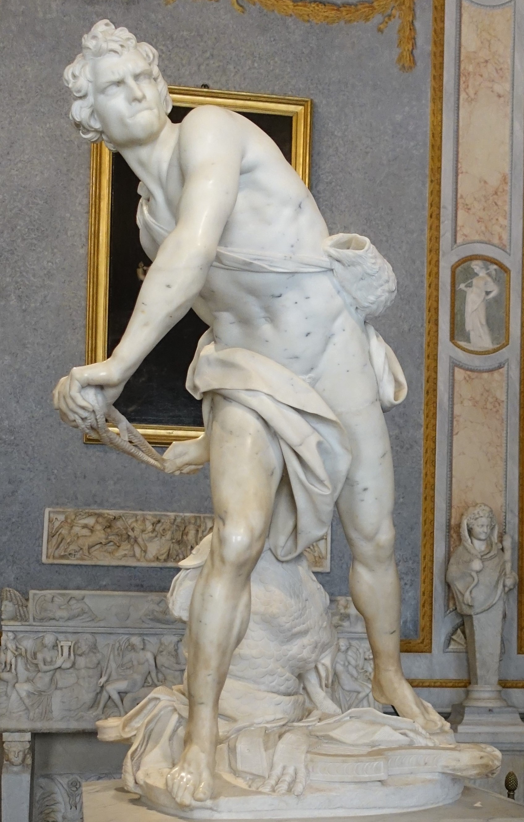 ベルニーニのダビデ像 大理石像 西洋彫刻洋風オブジェインテリア置物