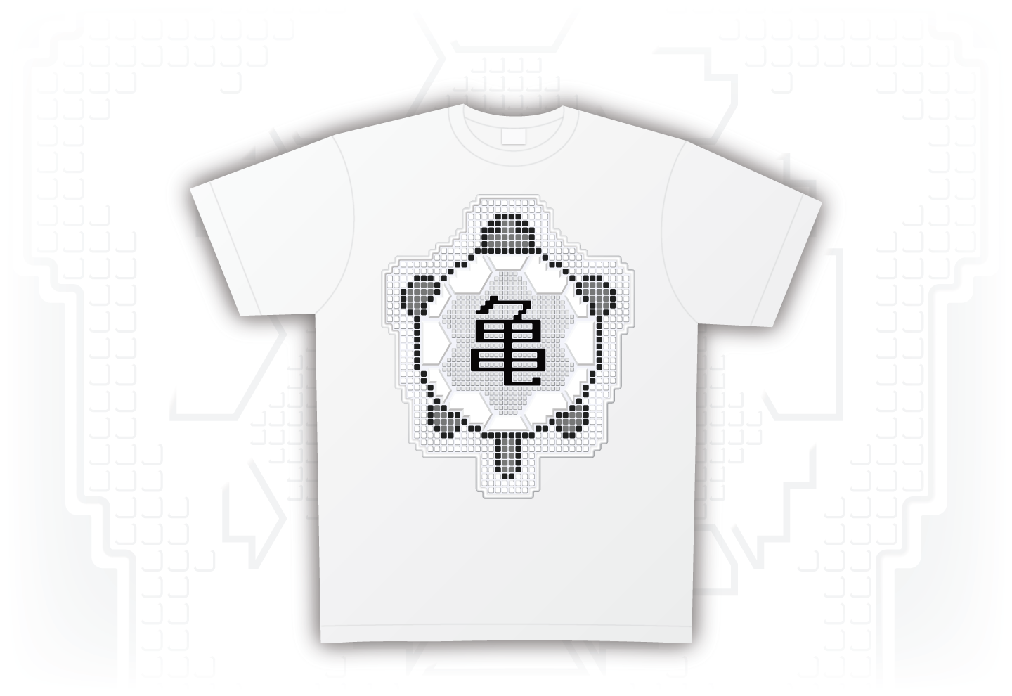 亀の全身のイラストに亀の漢字をはめ込んだモノクロドット文字tシャツ他 おりでざ工房