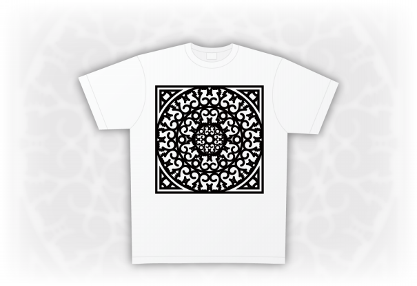 放射状に並べて曼荼羅模様っぽくした猫柄モノクロデザインtシャツ他 おりでざ工房