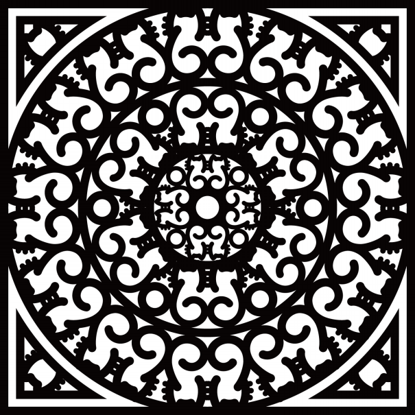 放射状に並べて曼荼羅模様っぽくした猫柄モノクロデザインtシャツ他 おりでざ工房