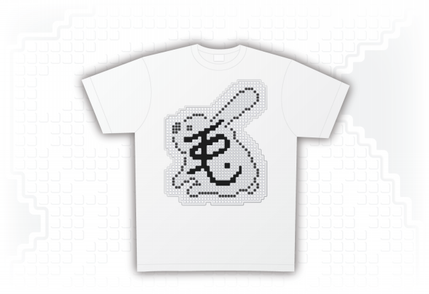 横向きの兎のイラストに兎の漢字をはめ込んで作ったモノクロドット文字tシャツ他 おりでざ工房