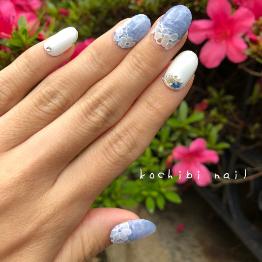 デニムレースフラワーネイル撮影 Kochibi Nail