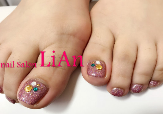フットネイル ラメ 夏ストーン Nail Salon Lian