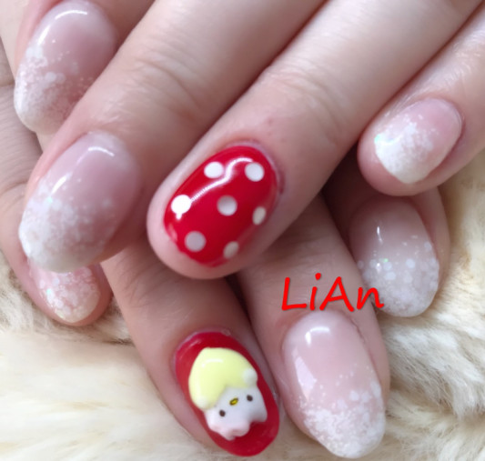 白グラ 赤 キティネイル Nail Salon Lian