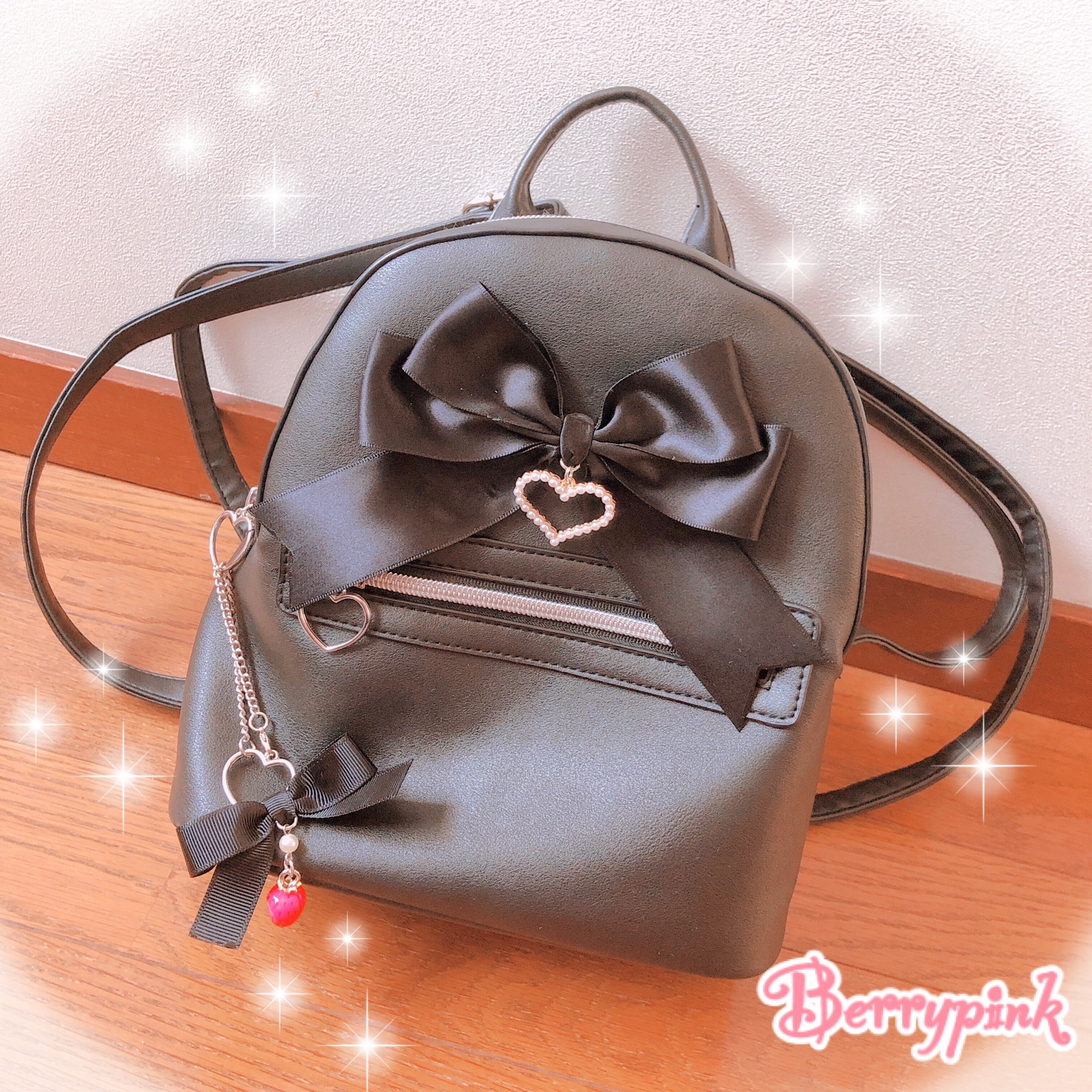 Berrypink♡量産型ハートパールとピンクリボンのバッグチャーム