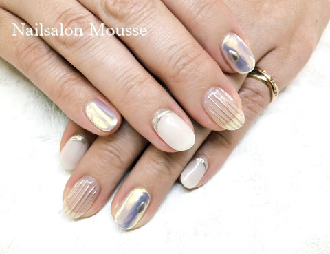 オーロラパウダーのさっぱりネイル 青梅市ネイルサロン Nailsalon Mousse