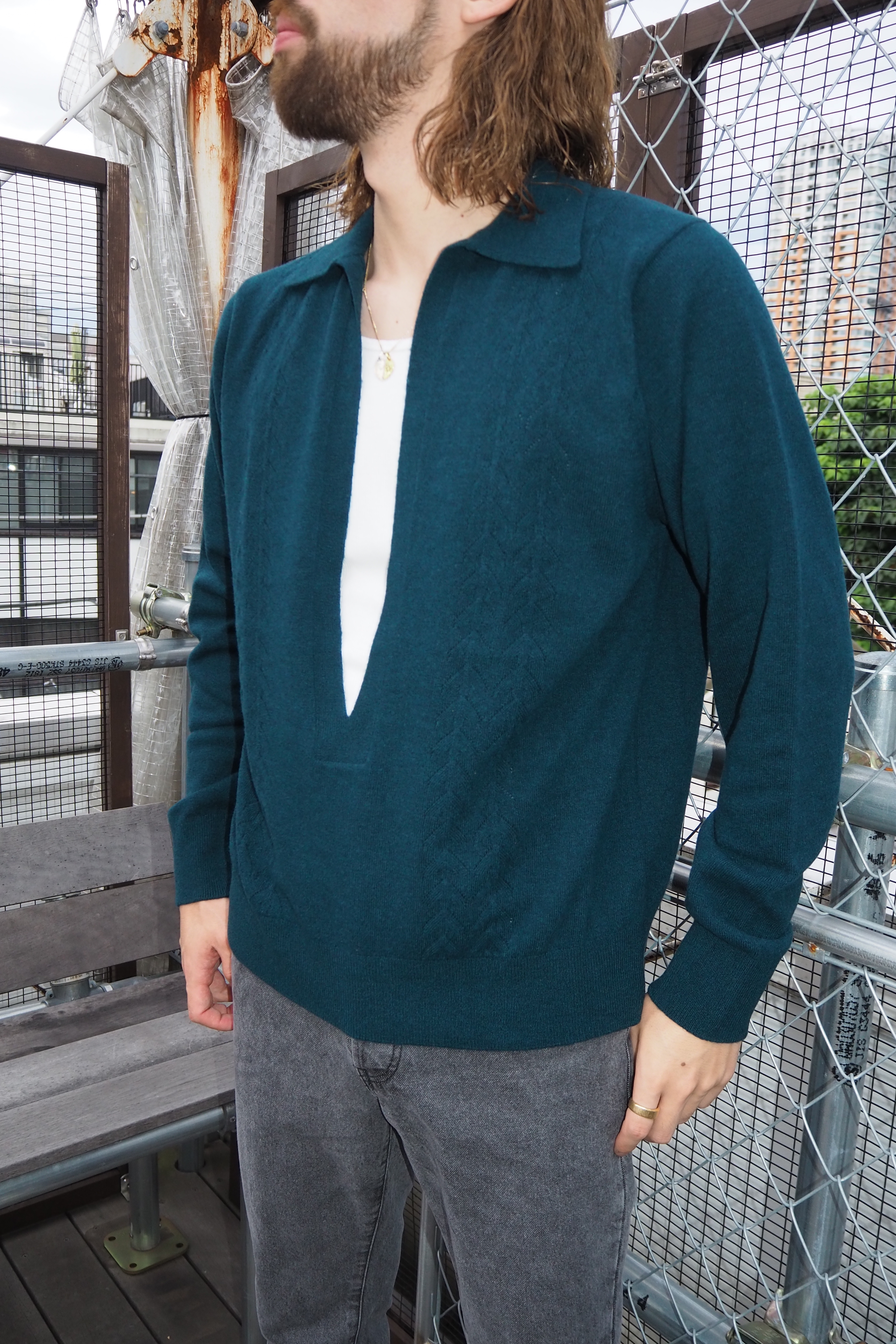 ernie palo 21aw V neck L/S Knit Sax 48alege - ニット/セーター