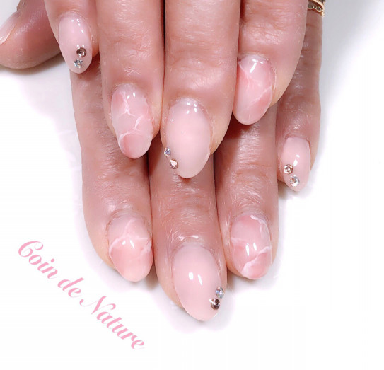 ピンク大理石ネイル 愛知県 蟹江町 自爪を大切にするネイルサロン Coin De Nature