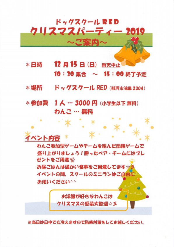 クリスマスパーティー19 ドッグスクール レッド 茨城県那珂市 犬のしつけ ようちえん シャンプー ホテル