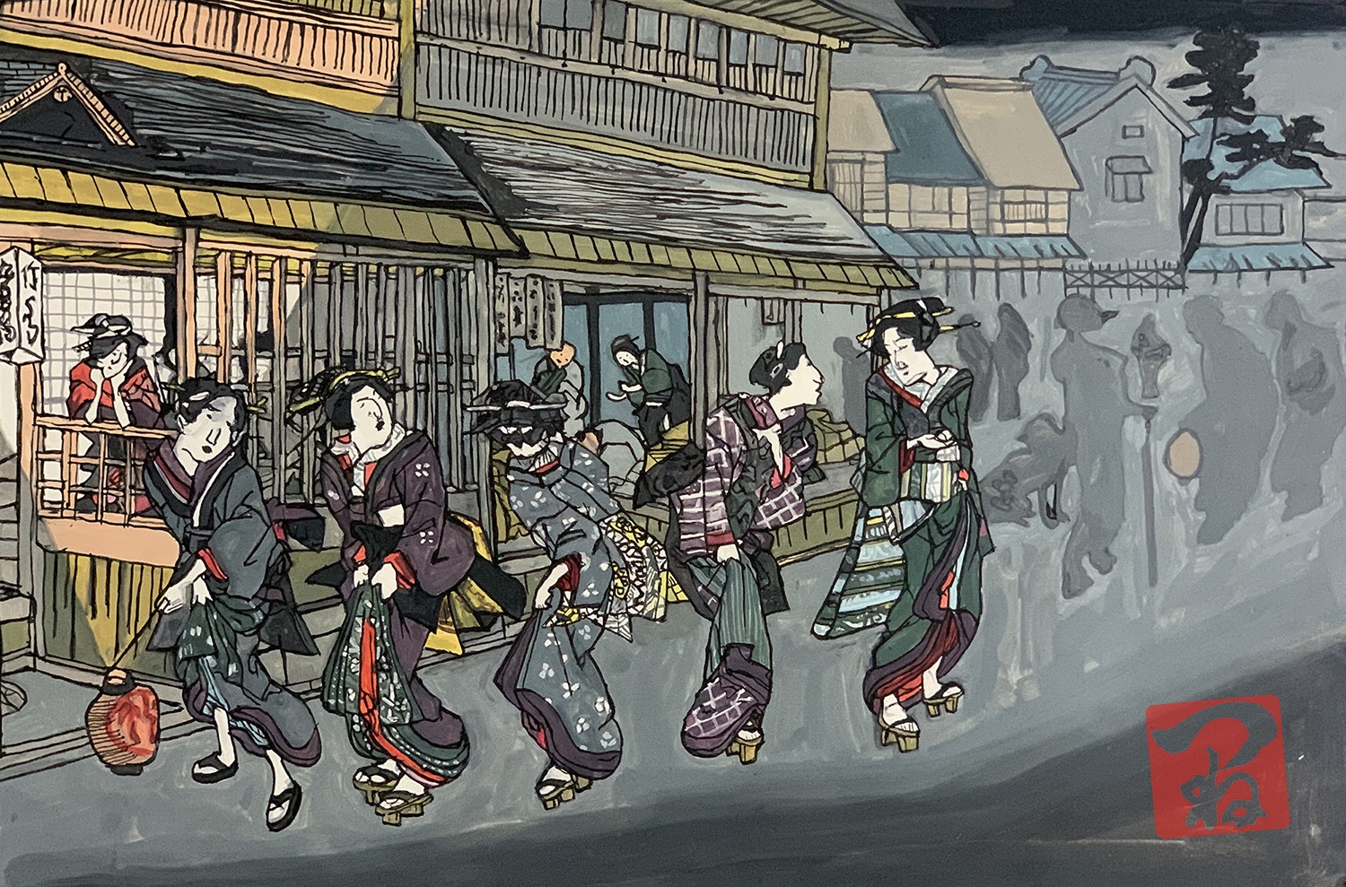 よし原日本堤 ーよしわらにほんづつみー | 模写絵師つね吉八卦鏡