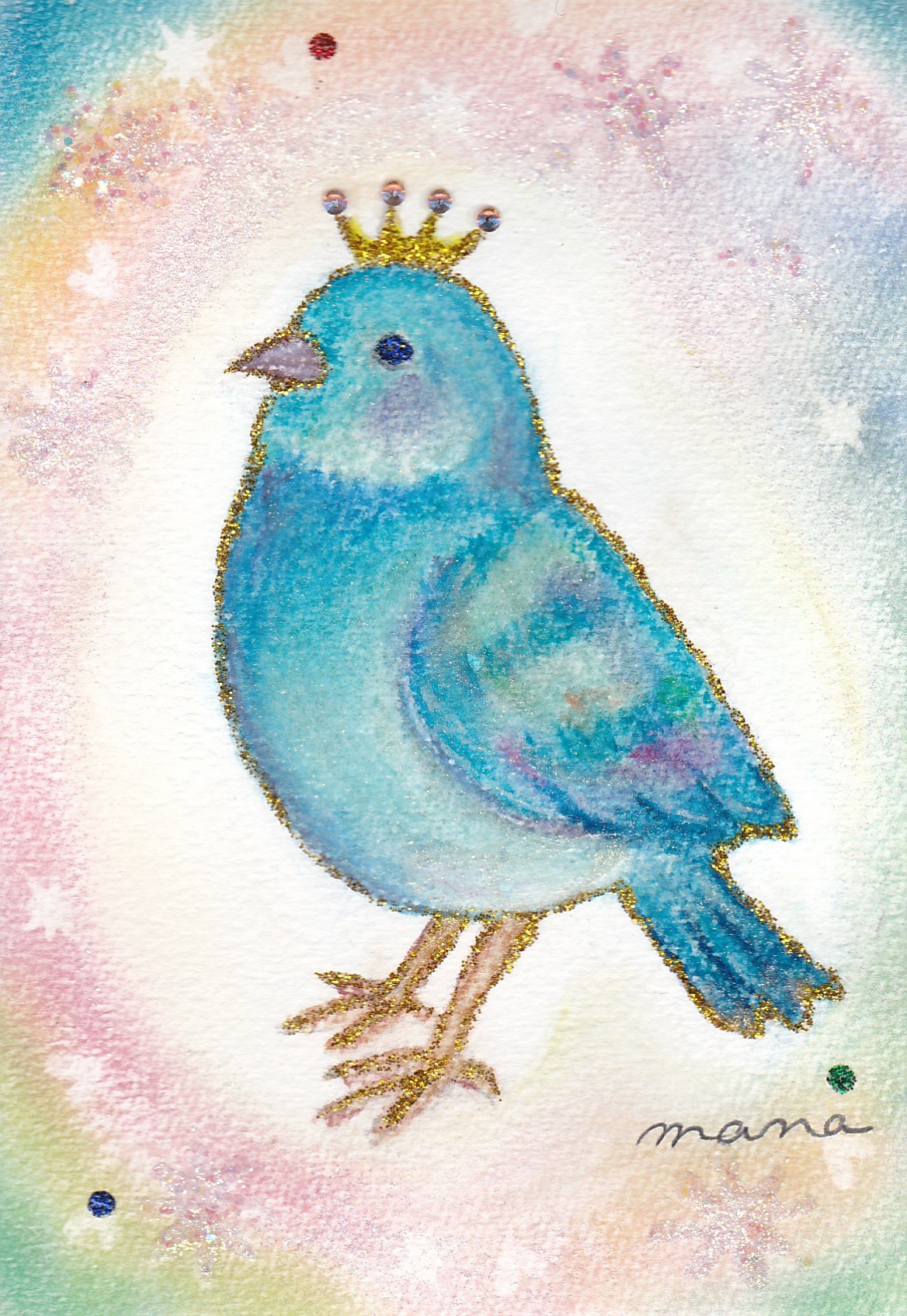 シーグラスアート no.5 幸せの青い鳥&虹 - 日用品/インテリア