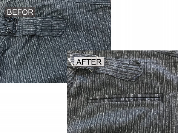 パンツのお尻に 玉縁ポケット を作る Masizin マシジン ジーンズリペアやリブ交換 厚物縫製が得意な洋服お直し屋です