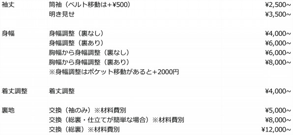 コートの料金 Masizin マシジン ジーンズリペアやリブ交換 厚物縫製が得意な洋服お直し屋です