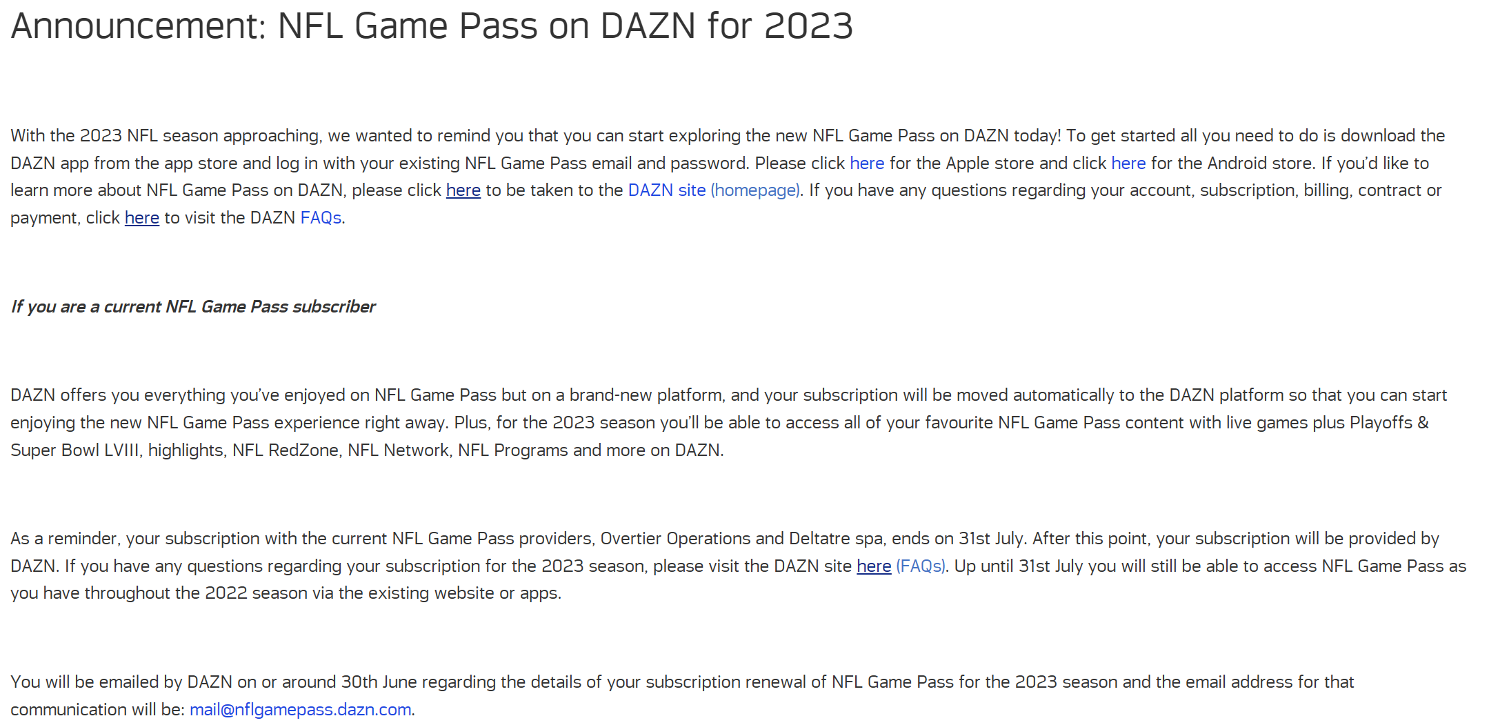 “WHOLE NEW BALL GAME” FOR NFL GAME PASS AS IT LAUNCHES EXCLUSIVELY ON DAZN  - DAZN