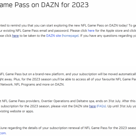 “WHOLE NEW BALL GAME” FOR NFL GAME PASS AS IT LAUNCHES EXCLUSIVELY ON DAZN  - DAZN