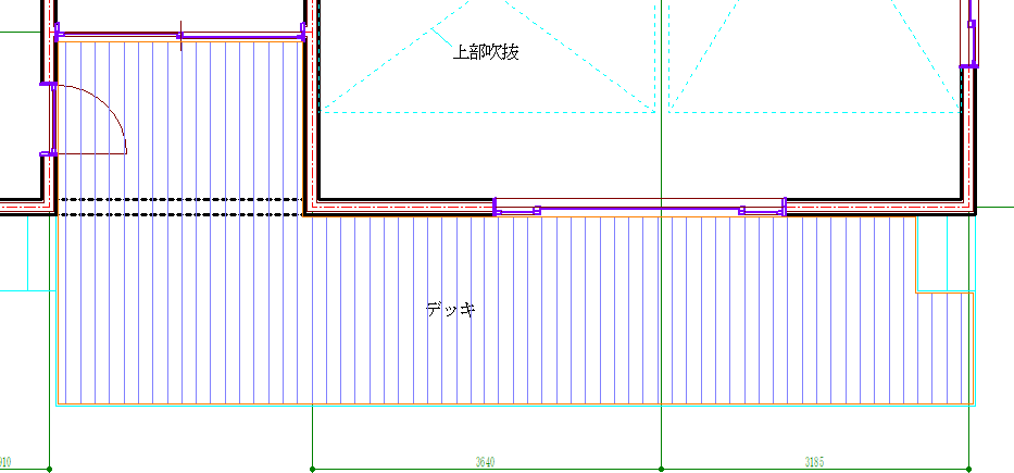 平１２ ハッチング 玄関 デッキ 補助線消去 Sankiue 建築ｃａｄ検定2級のお勉強