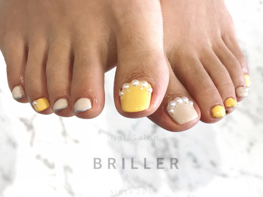 パールたくさんフットネイル 熊本市東区 月出 長嶺 ネイルサロン Nail Salon Briller ブリエ