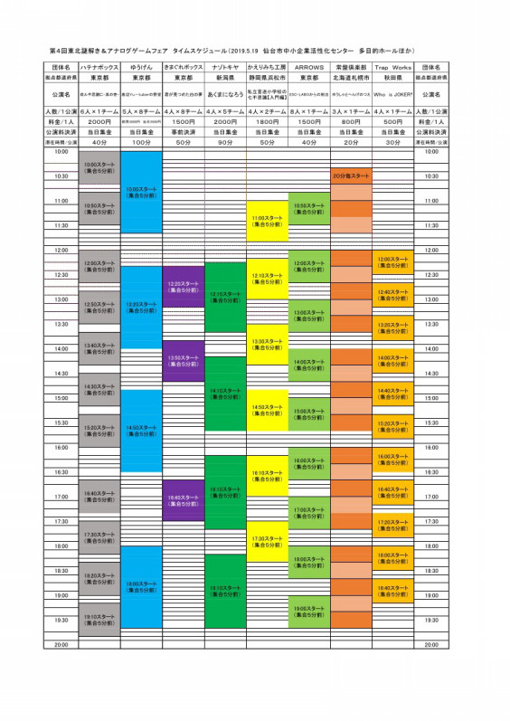 19 5 19タイムスケジュール発表 東北謎解き アナログゲームフェア