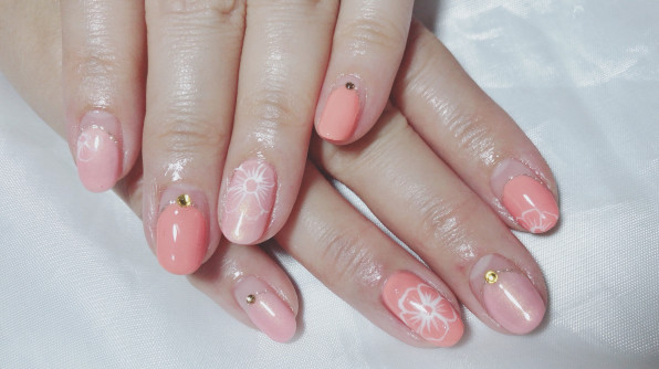 サーモンピンクネイル Beau Bleu Nail Salon