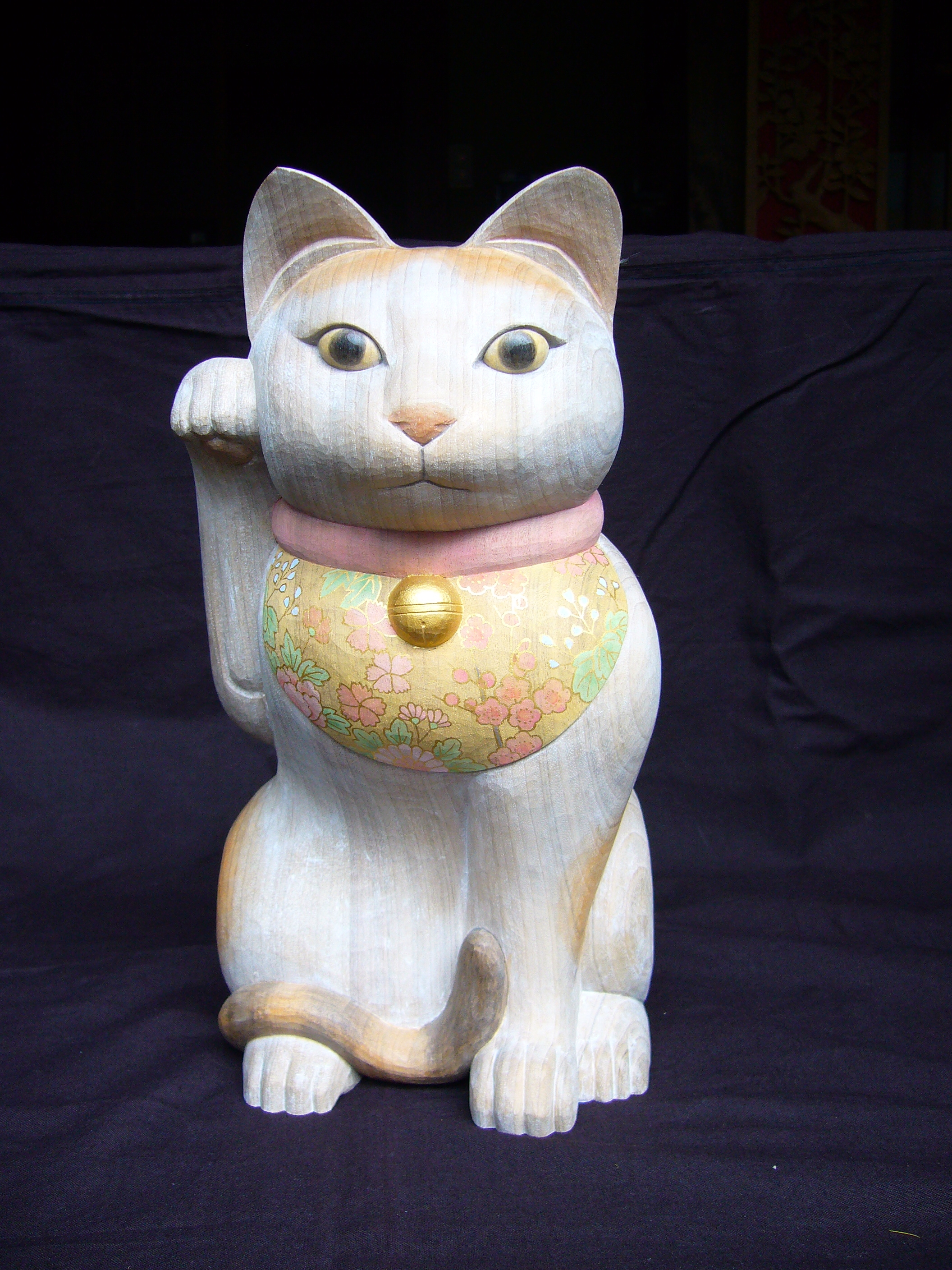 古い 木彫り 裃姿 猫 ネコ 福助 招き猫 希少 珍品 縁起物 招福 商売