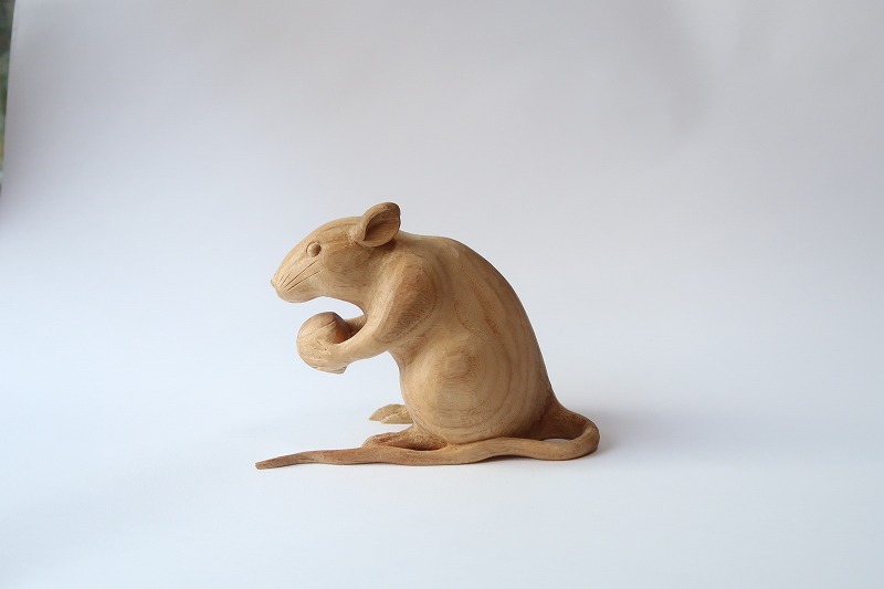 木彫り 干支 ネズミ - 工芸品
