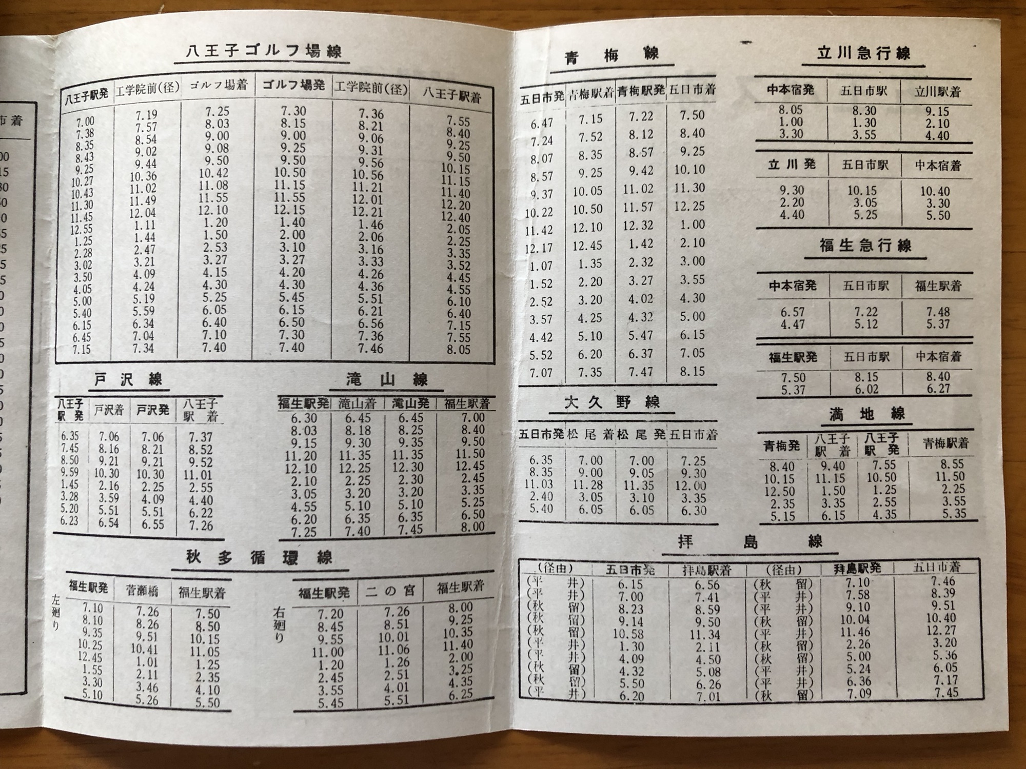 関東自動車株式会社 昭和5年 (1930年) 時刻表-