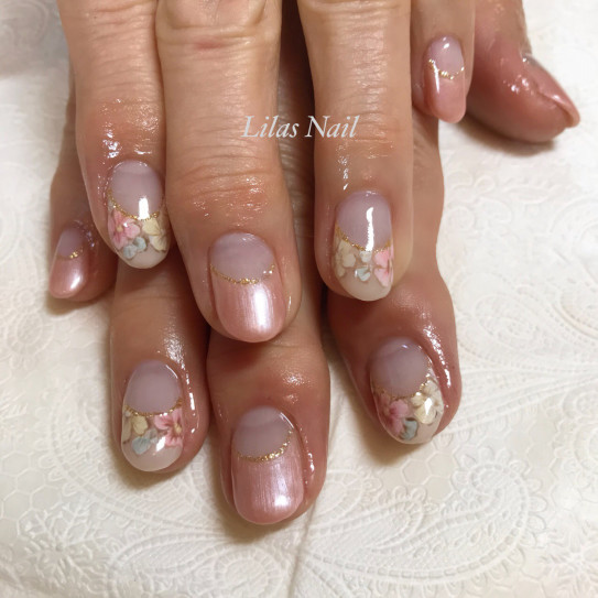 手描きフラワーフレンチネイル Lilas Nail 仙川ネイルサロン リラネイル