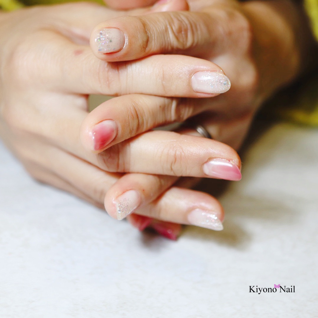 ふわっと色付く ローズピンク✖️シルバーネイル | 佐世保市ネイル