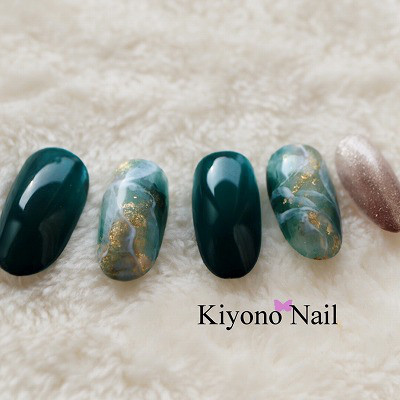 秋色 天然石ネイル 佐世保市ネイルサロン 爪が傷まず上品なネイルのキヨノネイル