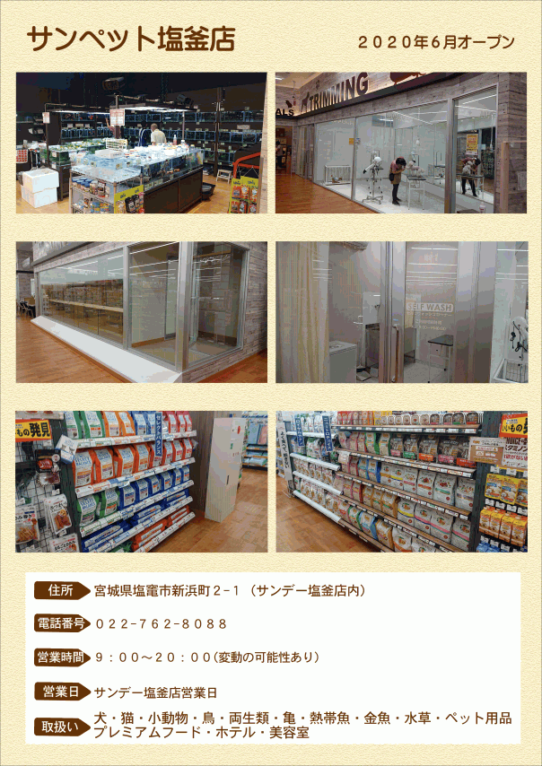 祝開店 塩釜店 宮城 ペットビレッジ