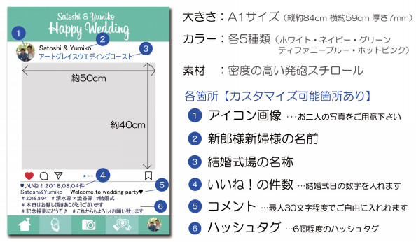 インスタ風パネル ウェディングアイテム メモリアルアイテム制作屋 ティー エイチ