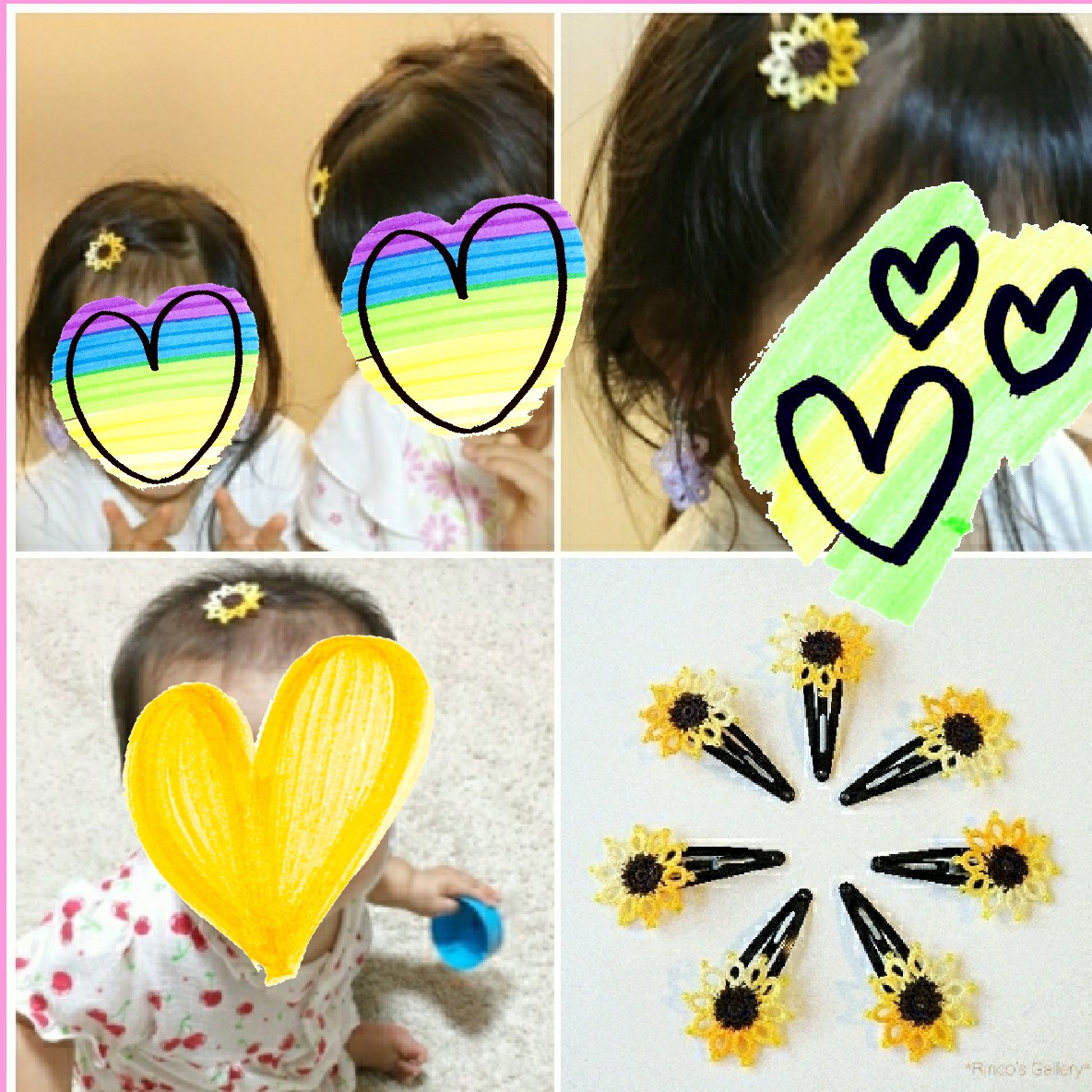 タティングレース☆キッズ用☆夏の太陽～ひまわりのパッチンヘアピン