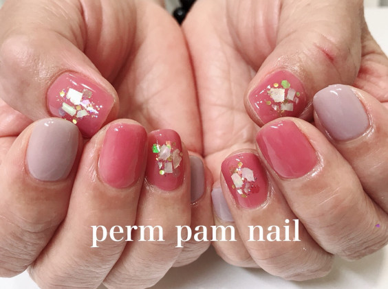 秋カラーシェルネイル 新横浜ネイルサロン パームパムネイル Permpam Nail