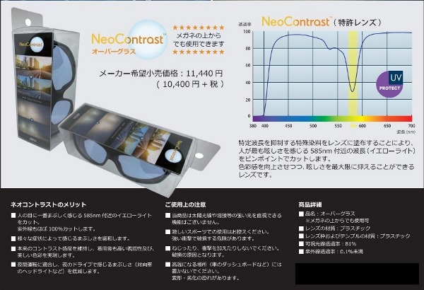 特許レンズ・ネオコントラストが眩しいイエローライトをカット