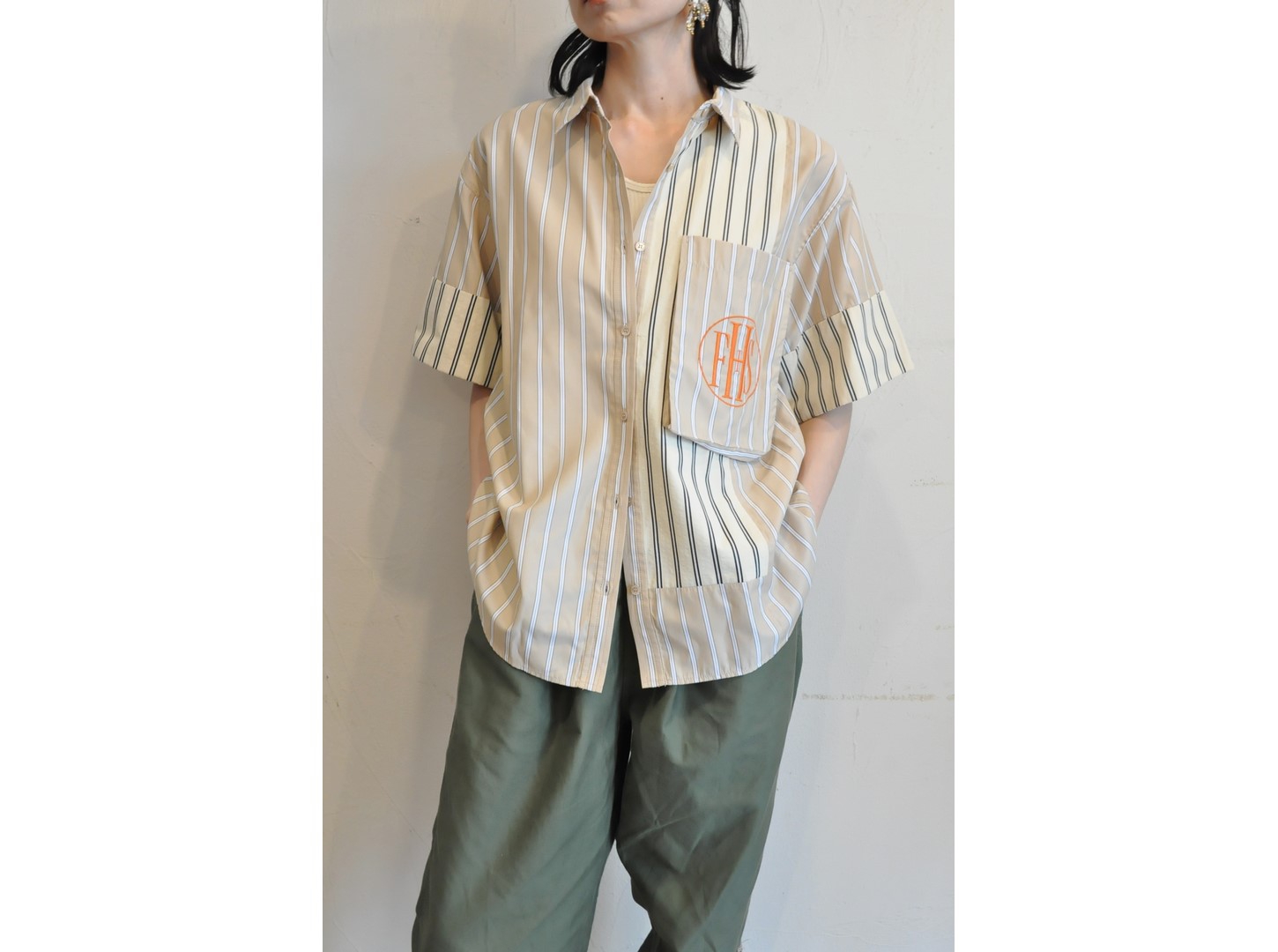 トーマスマグパイ　ストライプ長袖シャツ オレンジアクセント トーマスマグパイ ストライプ長袖シャツ オレンジアクセント トーマス