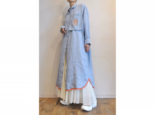 thomas magpie】linen stripe long shirt onepiece /【トーマス 