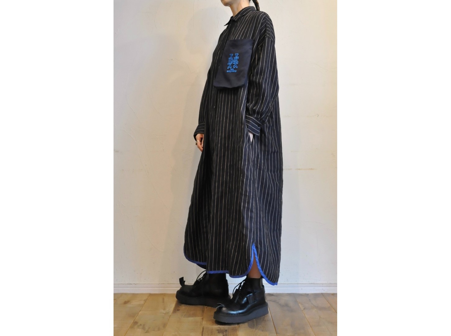 thomas magpie】linen stripe long shirt onepiece /【トーマス