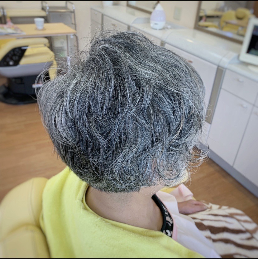 グレイヘアのアシンメトリーショート Hairsalon En