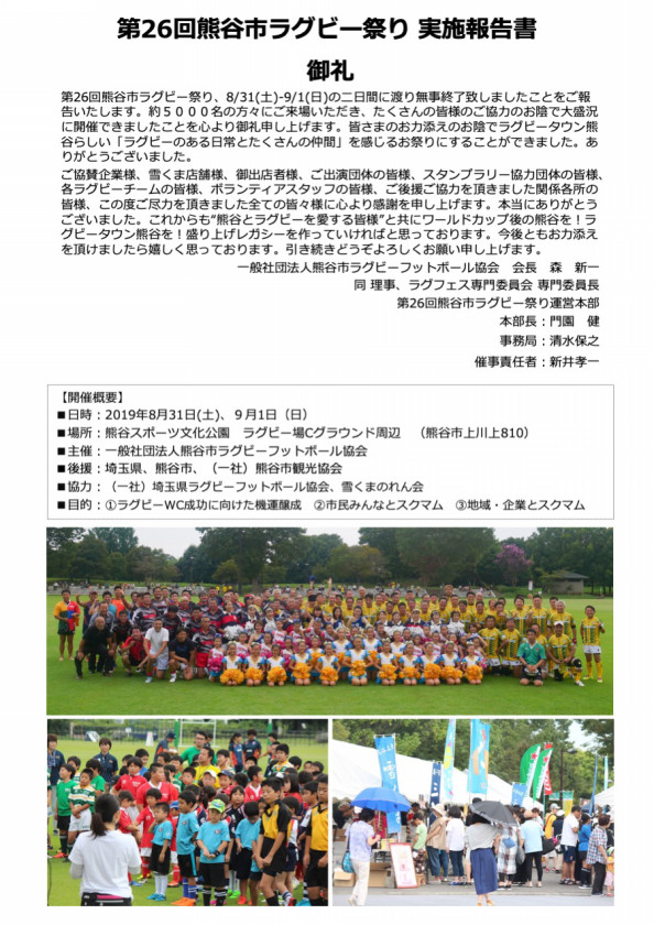 19開催報告 熊谷市ラグビー 祭り