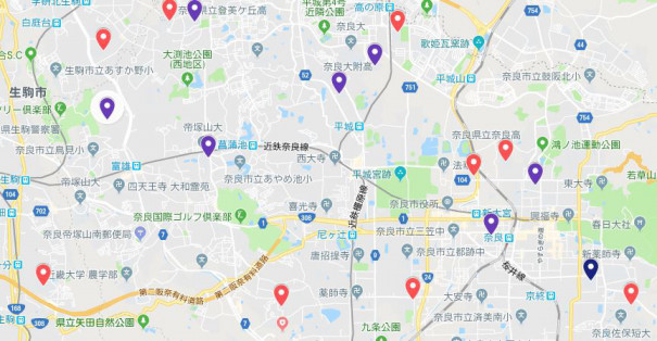 奈良県内 高等学校 所在地map 奈良の高校発展18