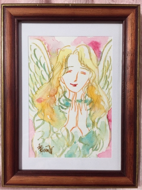 水彩画　百合と天使 水彩画百合と天使