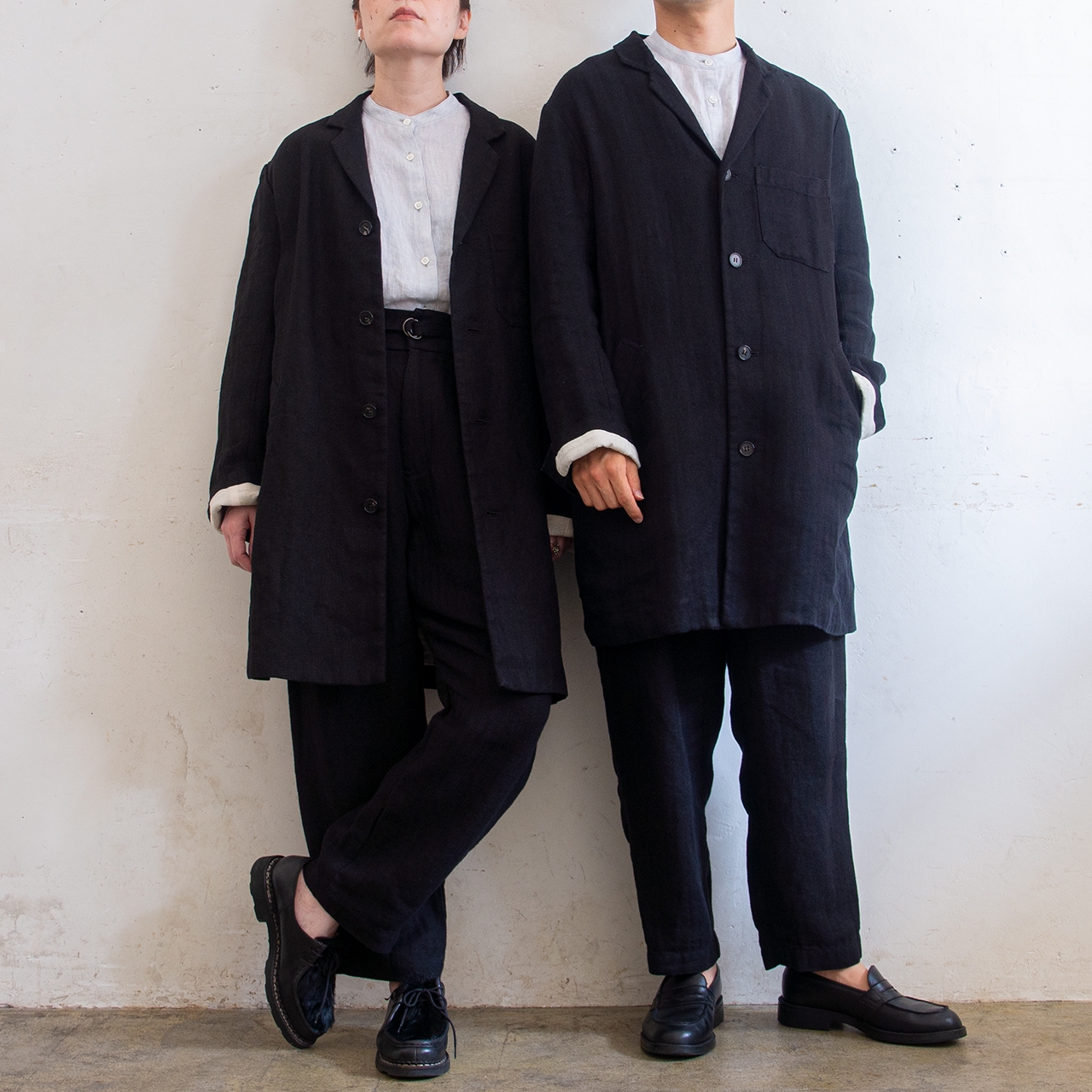 サルエ SALUE リネンジャケット ヘリンボーン ブラック unisex coat jacket／herringbone linen〈black〉 | SALUÉ